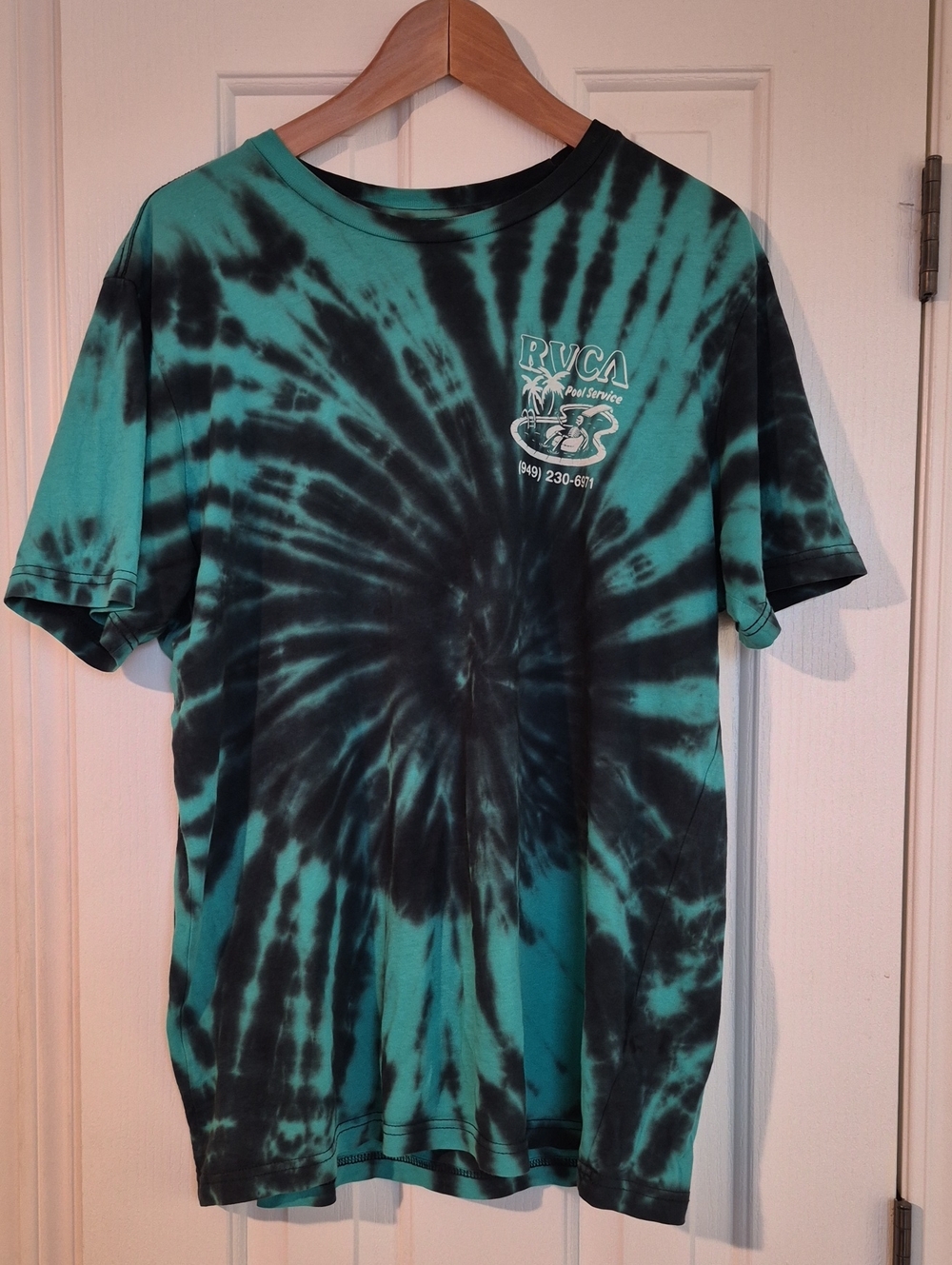 RVCA Teal and Black Spiral Tie-Dye Short Sleeve Tee